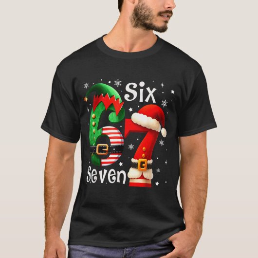 Funny Six Seven 67 Meme 6 7 Elf Santa Christmas Pa T-shirt (Voorkant)