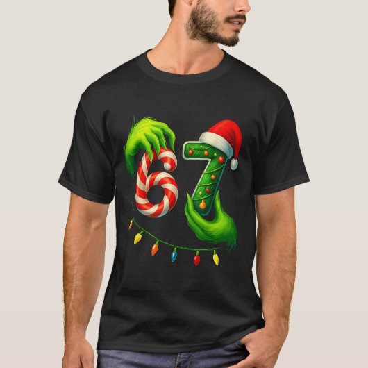 Funny Six Seven 67 Meme 6 7 Santa Christmas Brainr T-shirt (Voorkant)