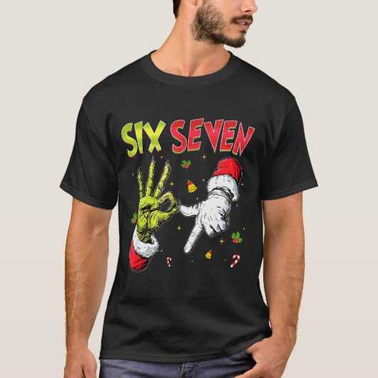 Funny Six Seven 67 Meme Monster Santa Christmas Pa T-shirt (Voorkant)