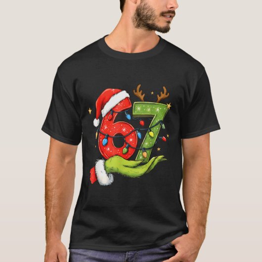 Funny Six Seven 67 Meme Santa Christmas Brainrot P T-shirt (Voorkant)