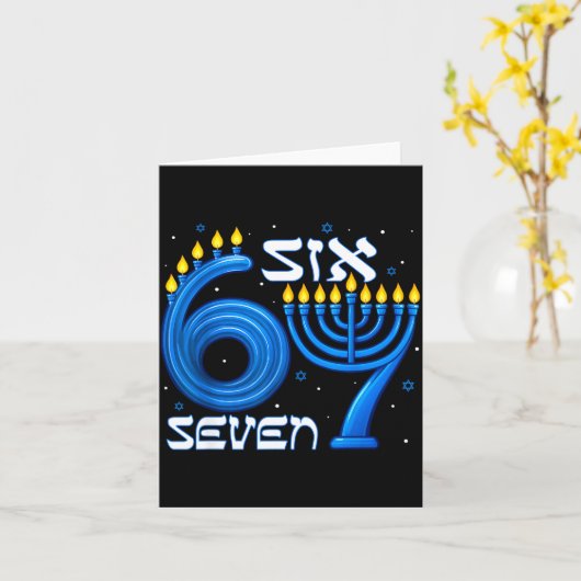 Funny Six Seven 67 Meme Sarcastic Hanukkah Chanuka Kaart (Gele Bloem)