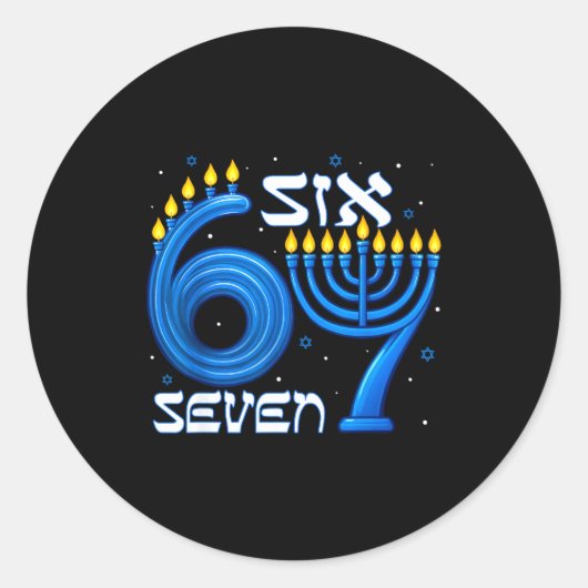 Funny Six Seven 67 Meme Sarcastic Hanukkah Chanuka Ronde Sticker (Voorkant)
