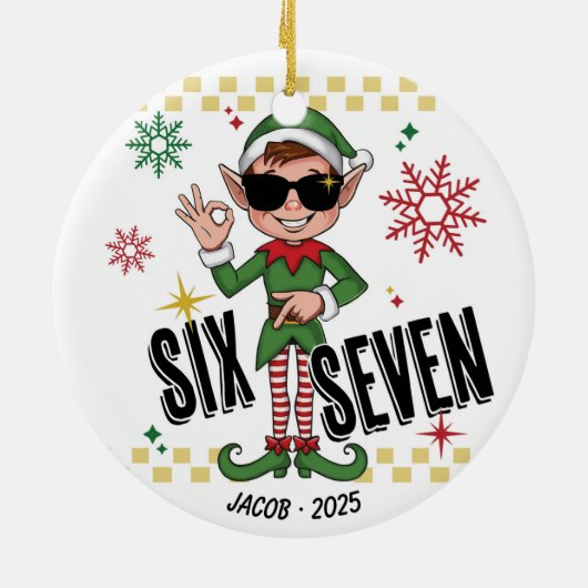 Funny Six Seven 67 Meme Xmas Elf Holiday Custom Keramisch Ornament (Achterkant)