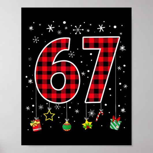Funny Six Seven 6 7 Meme 67 Christmas Red Plaid Xm Poster (Voorkant)