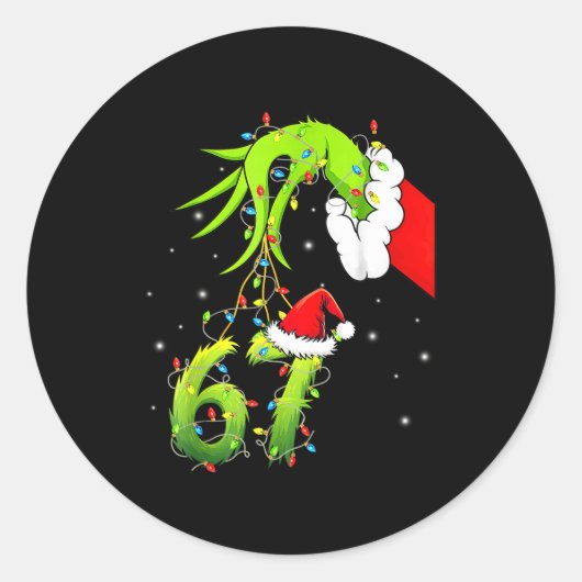 Funny Six Seven 6 7 Meme 67 Xmas Hand Christmas Co Ronde Sticker (Voorkant)