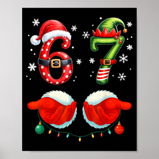 Funny Six Seven 6 7 Meme Christmas Humor Santa Elf Poster (Voorkant)