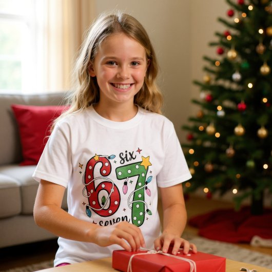 Funny Six Seven 6 7 Meme Christmas Lights Kids T-shirt