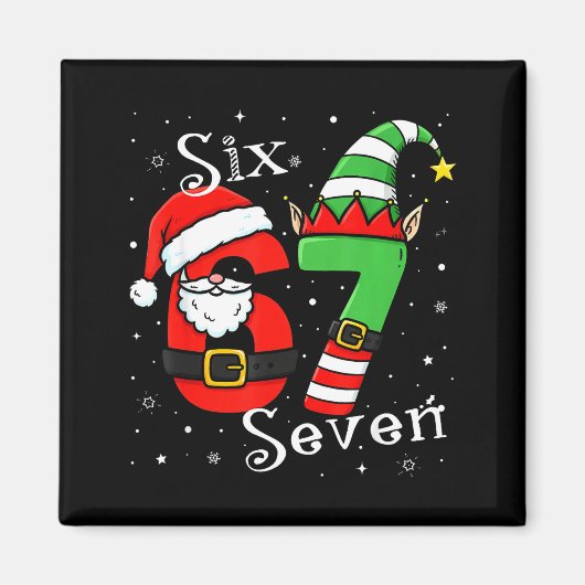 Funny Six Seven 6 7 Meme Christmas Santa Elf Numbe Magneet (Voorkant)