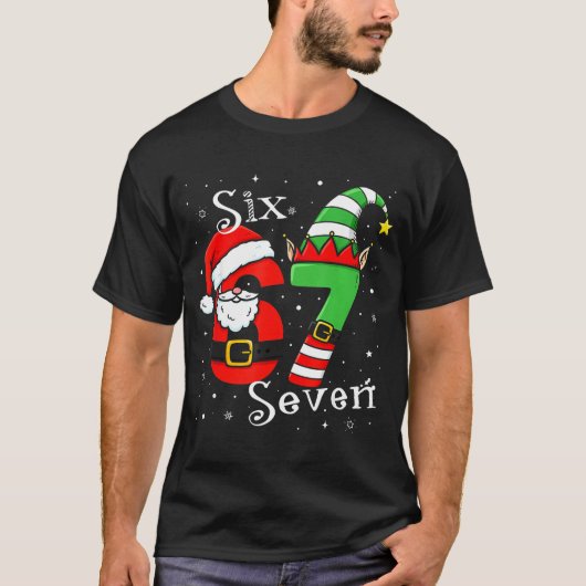 Funny Six Seven 6 7 Meme Christmas Santa Elf Numbe T-shirt (Voorkant)