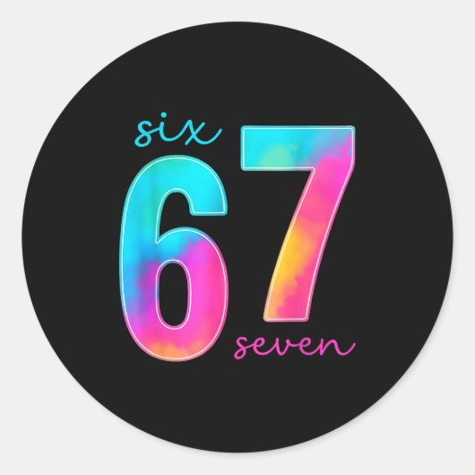 Funny Six Seven 6 7 Meme Gen Alpha Slang 67 Kids Ronde Sticker (Voorkant)