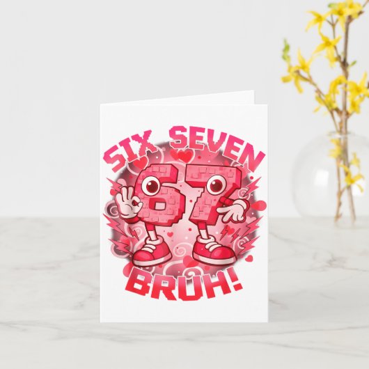 Funny Six Seven Bruh 67 Brainrot Meme Valentine's  Kaart (Gele Bloem)