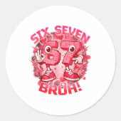 Funny Six Seven Bruh 67 Brainrot Meme Valentine's  Ronde Sticker (Voorkant)