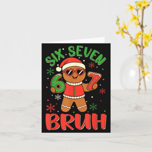 Funny Six Seven Bruh Gingerbread Christmas Costume Kaart (Gele Bloem)