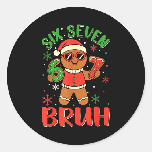 Funny Six Seven Bruh Gingerbread Christmas Costume Ronde Sticker (Voorkant)