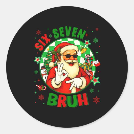Funny Six Seven Bruh Santa Meme 67 Christmas Boy G Ronde Sticker (Voorkant)