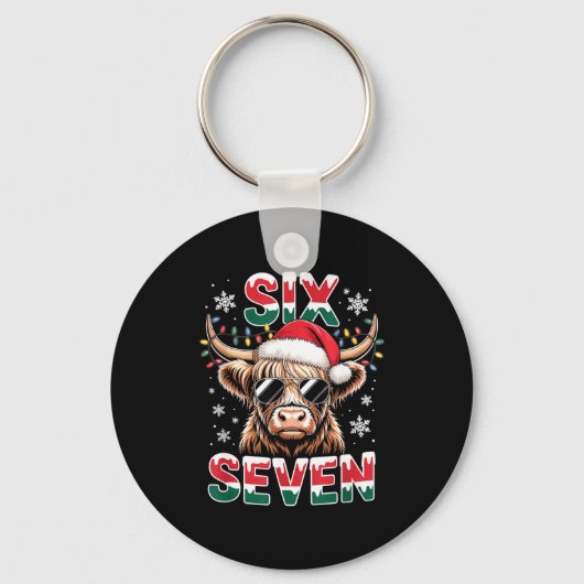 Funny Six Seven Highland Cow Christmas 67 Cool Xma Sleutelhanger (Voorkant)