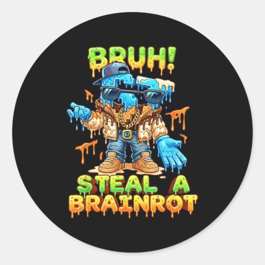Funny Six Seven Meme - Bruh Steal A Brainrot - Fun Ronde Sticker (Voorkant)