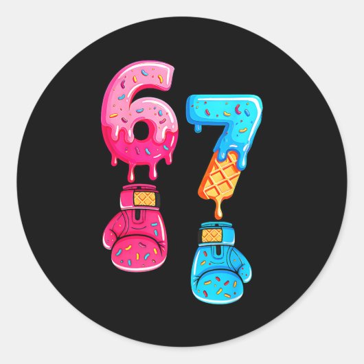 Funny Six Seven Meme Ice Cream Drip 67 Boxing  Ronde Sticker (Voorkant)