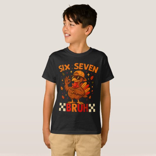 Funny Six Seven Meme Turkey Kids Bruh, 67 Thanksgi T-shirt (Voorkant volledig)