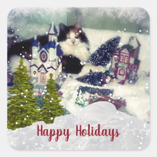 Funny Sjabloon kerstmis Calico Cat Vierkante Sticker