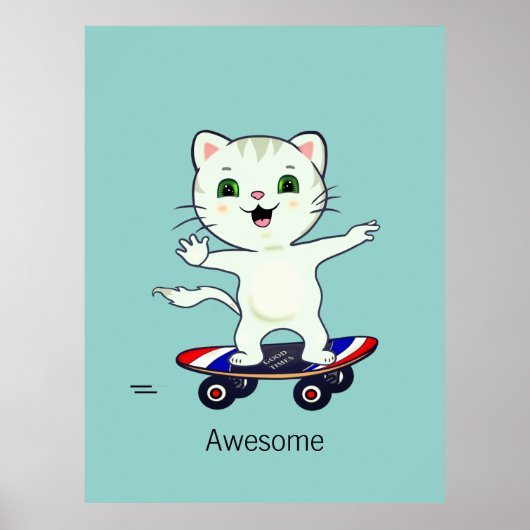 Funny Skater Tabby Cat Poster (Voorkant)
