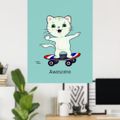 Funny Skater Tabby Cat Poster (Thuiskantoor)