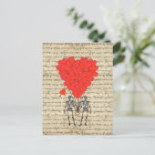 Funny  Skelet en rood hart Briefkaart (Staand voorkant)