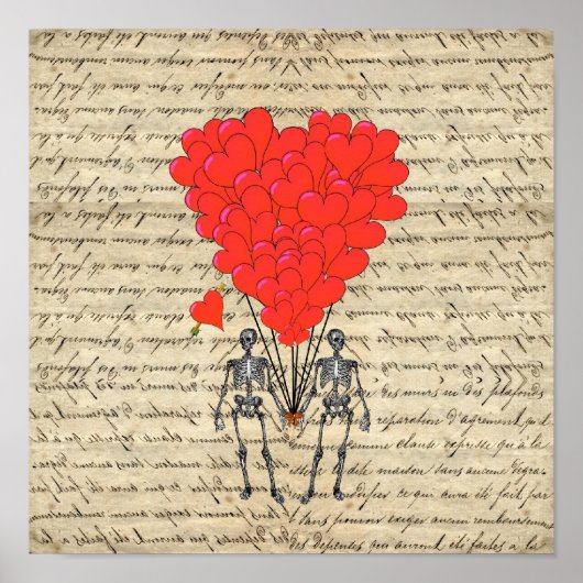 Funny  Skelet en rood hart Poster (Voorkant)