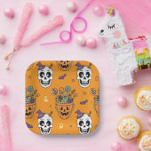Funny Skeleton And Candy For Halloween Papieren Bordje (Feest)