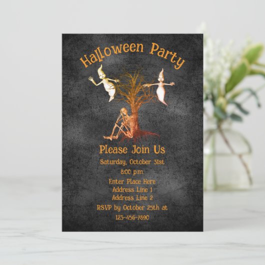 Funny Skeleton And Ghosts Halloween Kaart (Staand voorkant)