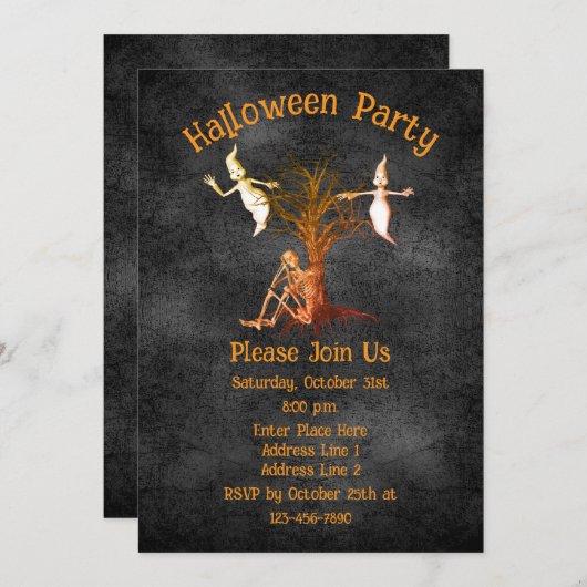 Funny Skeleton And Ghosts Halloween Kaart (Voorkant / Achterkant)