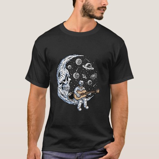 Funny Skeleton Astronaut speelt gitaar Rock Music  T-shirt (Voorkant)