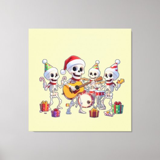 Funny Skeleton Band Christmas & New Year – 3D Cart Canvas Afdruk (Voorkant)
