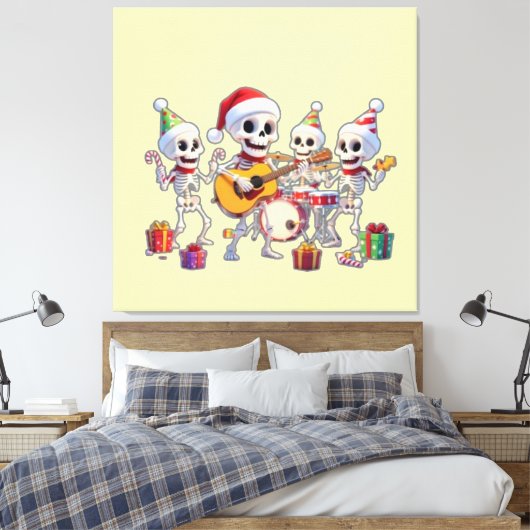 Funny Skeleton Band Christmas & New Year – 3D Cart Canvas Afdruk (Insitu (Slaapkamer))