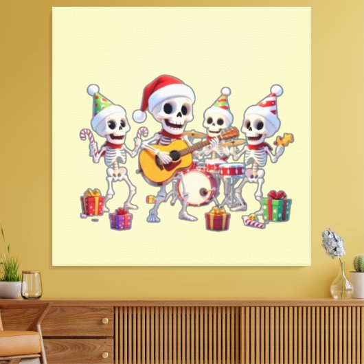 Funny Skeleton Band Christmas & New Year – 3D Cart Canvas Afdruk (Insitu (Woonkamer))