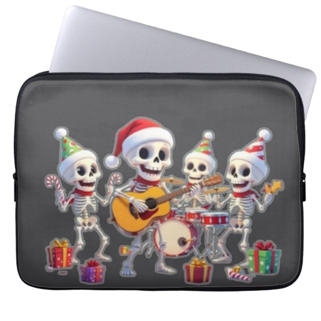 Funny Skeleton Band Christmas & New Year – 3D Cart Laptop Sleeve (Voorkant)
