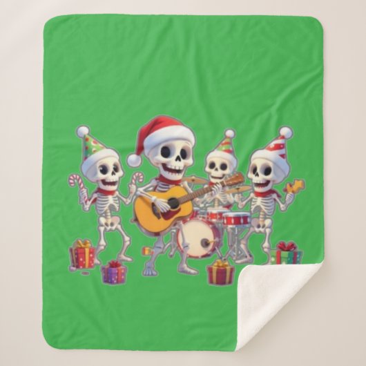Funny Skeleton Band Christmas & New Year – 3D Cart Sherpa Deken (Voorkant)