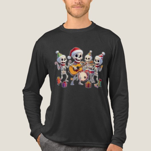 Funny Skeleton Band Christmas & New Year – 3D Cart Tri-Blend Shirt (Voorkant volledig)