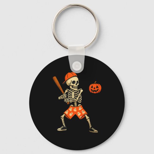 Funny Skeleton Baseball Batting Halloween Costume  Sleutelhanger (Voorkant)