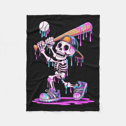 Funny Skeleton Baseball Drip Boys Youth Kinder Hal Fleece Deken (Voorkant)