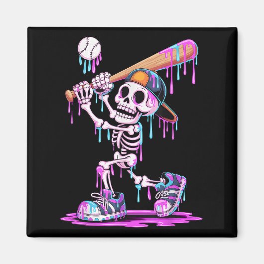 Funny Skeleton Baseball Drip Boys Youth Kinder Hal Magneet (Voorkant)