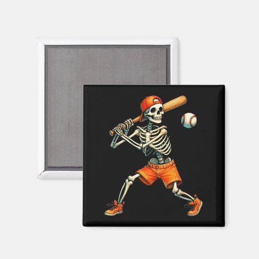 Funny Skeleton Batting Baseball Halloween Boys Men Magneet (Voorkant / Achterkant)