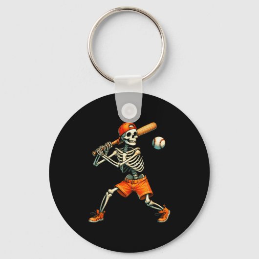 Funny Skeleton Batting Baseball Halloween Boys Men Sleutelhanger (Voorkant)