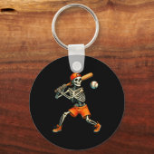 Funny Skeleton Batting Baseball Halloween Boys Men Sleutelhanger (Voorkant)
