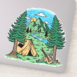 Funny Skeleton Camping Play Guitar Sticker