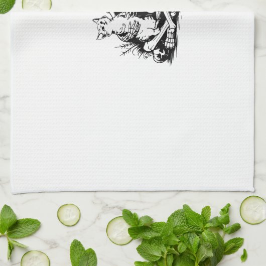 Funny Skeleton Cat Skull Kitty Cute Cat Goth Hallo Theedoek (Gevouwen)