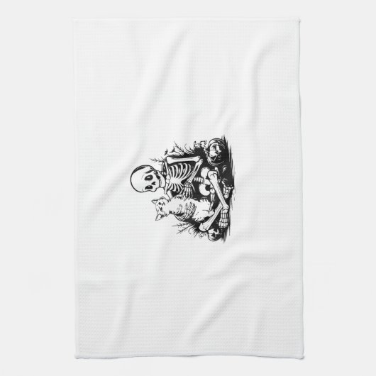 Funny Skeleton Cat Skull Kitty Cute Cat Goth Hallo Theedoek (Verticaal)