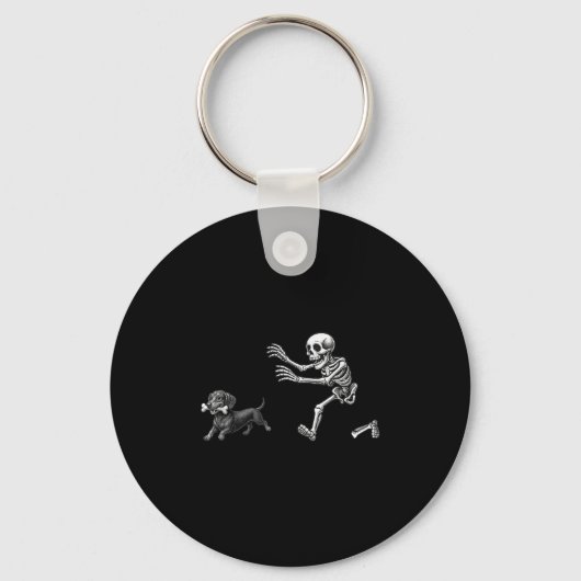 Funny Skeleton Chasing Dachshund Dog Halloween Dog Sleutelhanger (Voorkant)