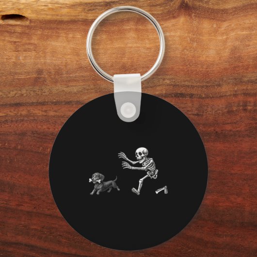 Funny Skeleton Chasing Dachshund Dog Halloween Dog Sleutelhanger (Voorkant)