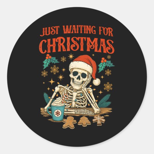 Funny Skeleton Christmas Ronde Sticker (Voorkant)